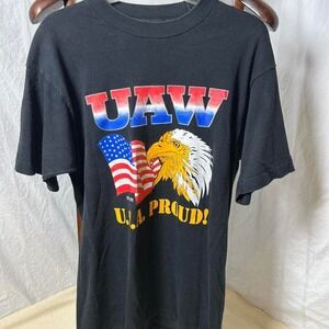 Black‎ and red vintage 90s single stitch UAW shirt clothing Grand Rapids Mi